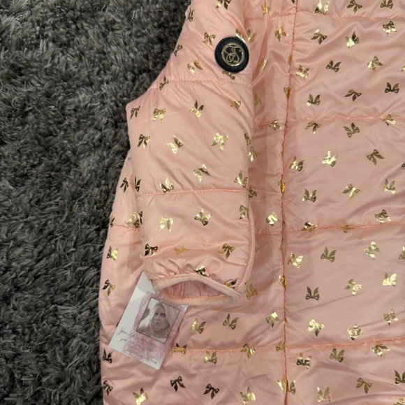 Jessica Simpson Hooded Baby Snowsuit w Bow Accents in Pink/Gold, Size 12 Months - Picture 6 of 8